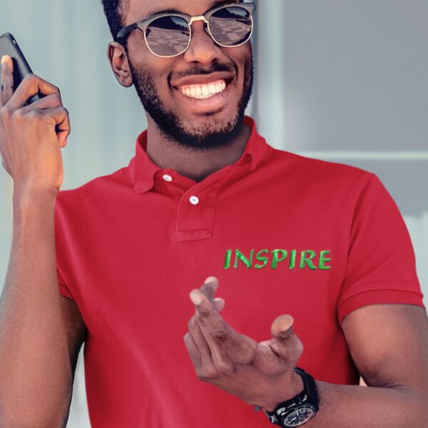 polo tshirt red color with text inspire