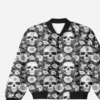 black bomber jacket skull and flower pattern