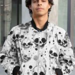 mens bomber jacket all over skull print